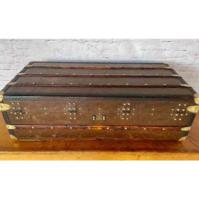 Vintage Louis Vuitton Cabin Steamer Trunk, Leather & Wood, France For Sale - Image 11 of 16