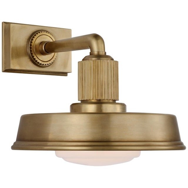Chapman & Myers for Visual Comfort Signature Ruhlmann Small Sconce in Antique-Burnished Brass with White Glass For Sale