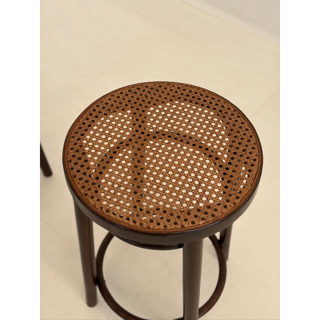 Vintage Stools in Wood and Vienna Straw, 1950s, Set of 2 For Sale - Image 4 of 8