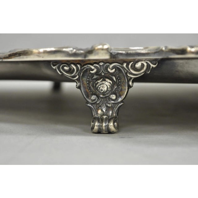 Antique Wallace Baroque Large 28" Silver Plated Serving Bar Tray W/ Handles For Sale - Image 4 of 12