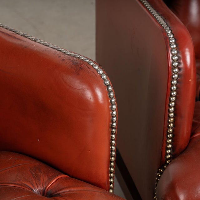 Oxblood Red Pair of 20th Century Danish Oxblood Leather Chesterfield Wingback Club Chairs For Sale - Image 8 of 18