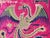 Asian Square Magenta Phoenix Bats Blossom Flower Fabric Display Art For Sale In San Francisco - Image 6 of 8