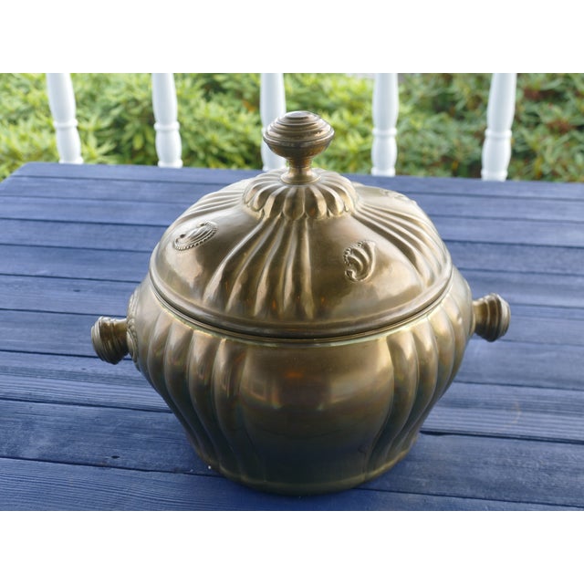Vintage Large Brass Sculpted Lidded Pot For Sale In Seattle - Image 6 of 12