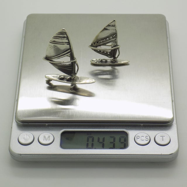 Silver Vintage Italian Handmade Genuine Silver Windsurf Dollhouse Miniatures Figurines For Sale - Image 8 of 9