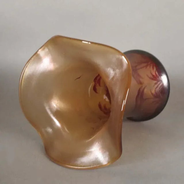 Antique Art Nouveau French Glass Palm Tree Vase For Sale - Image 4 of 7