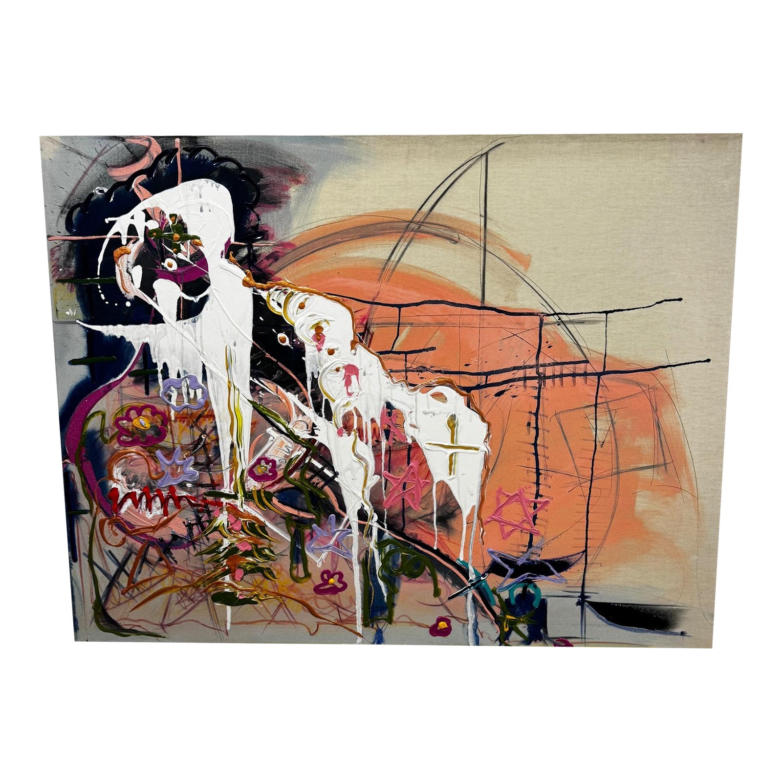 Jack Craig Compton Oversized 1980s Colorful Abstract Mixed Media