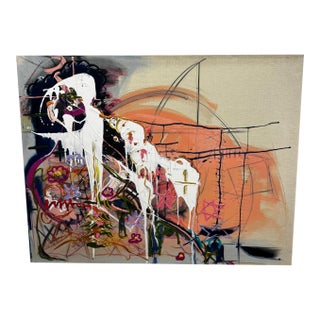 Jack Craig Compton Oversized 1980s Colorful Abstract Mixed Media Painting on Canvas 60x46 For Sale