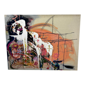 Jack Craig Compton Oversized 1980s Colorful Abstract Mixed Media Painting on Canvas 60x46