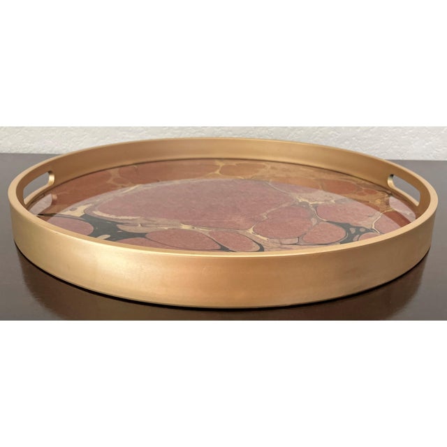 Late 20th-Century “Geode” Motif Wood, Glass & Resin Circular Tray With Cut-Out Handles For Sale In Austin - Image 6 of 18