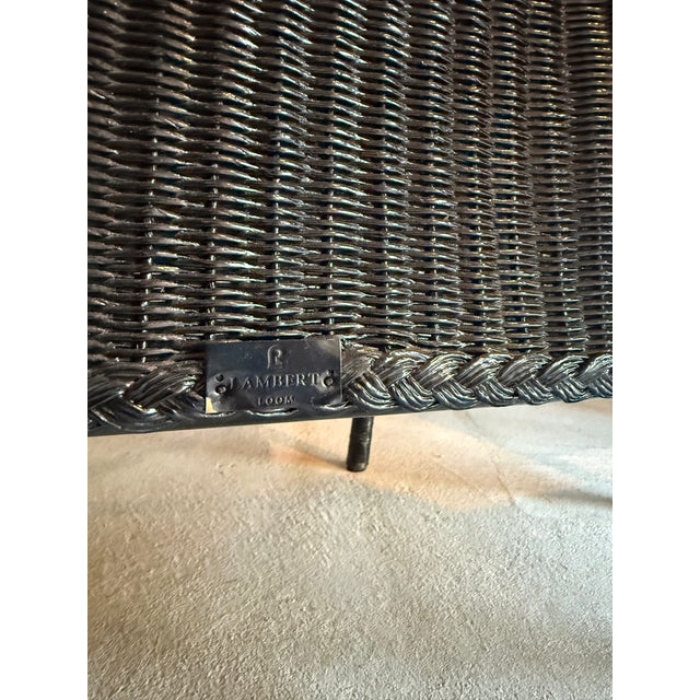 2000 - 2009 Set of 5 Lamberts Black Wicker Arm Chairs With Custom Perennials Seat Cushions For Sale - Image 5 of 14
