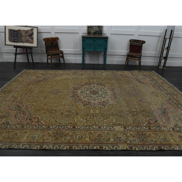 1970s Vintage Persian Handmade Wool Cotton Green Area Rug For Sale - Image 11 of 11