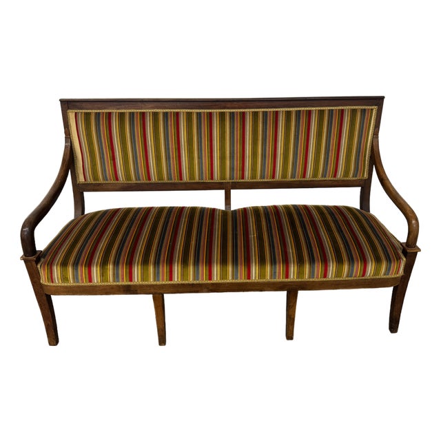Directoire-Style Striped Walnut Bench, 19th Century For Sale