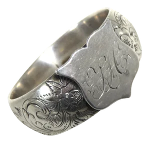 Classic 1850s Antique American Early Victorian Coin Silver Wedding Napkin Ring