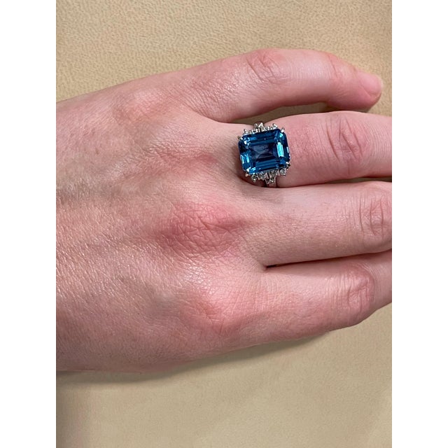 5.8 Carat Finest Blue Topaz Diamond Platinum Ring Estate For Sale - Image 12 of 18