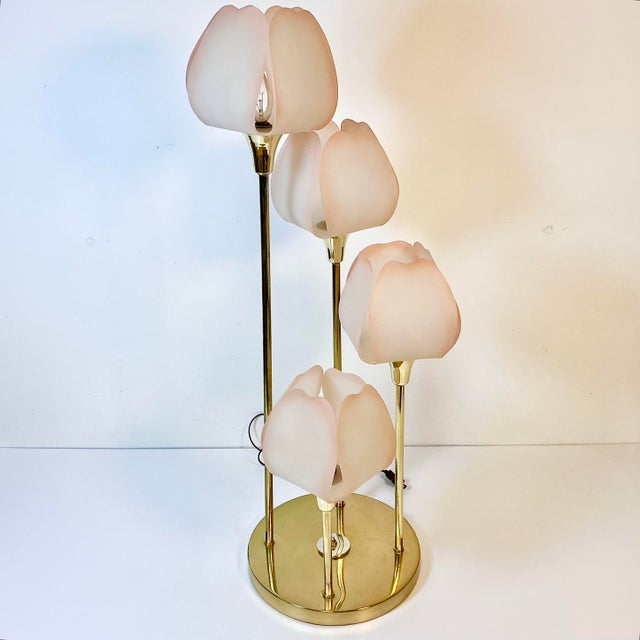 Metal 1980s Vintage Hollywood Regency Art Nouveau Tulip Shade Table Lamp - 4 Lights For Sale - Image 7 of 10