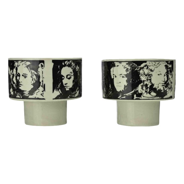 Vintage Porcelain Cups by Pietro Annigoni, 1980s, Set of 2 For Sale