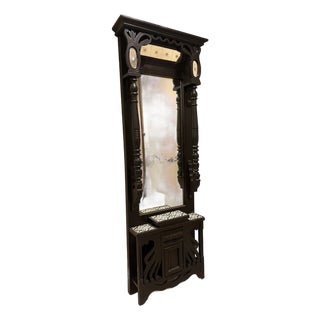“Antique Victorian Eastlake Hall Tree / Pier Mirror With Cabinet For Sale