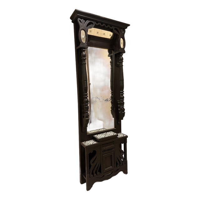 “Antique Victorian Eastlake Hall Tree / Pier Mirror With Cabinet For Sale