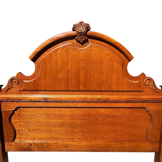 1990s 1990s Lexington Carved Victorian Mansion Oak Bed - Queen Size For Sale - Image 5 of 16