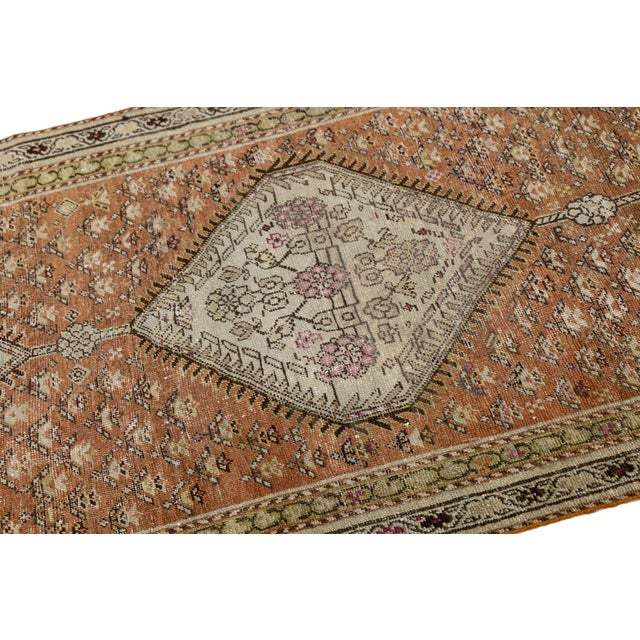 Antique Malayer Runner Rug With Terracotta Field and Geometric Medallions For Sale - Image 4 of 9