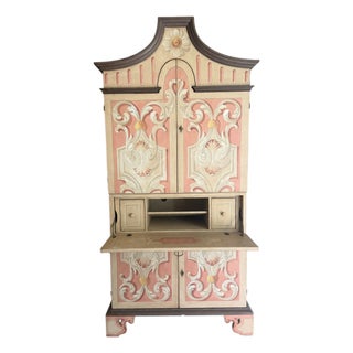 Patina Furniture Company Italian Hand Painted Secretary Linen Press Armoire For Sale