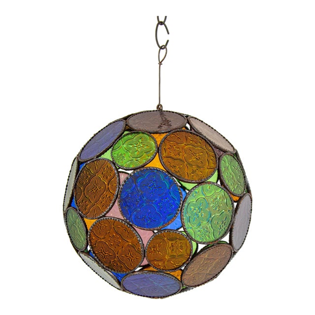 Vintage Moroccan Multi-Color Glass Orb Lantern Moorish Style For Sale