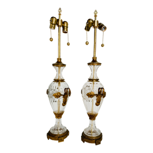 Pair of 19th Century Austrian Cut Crystal Mounted Gilt Bronze Lamps