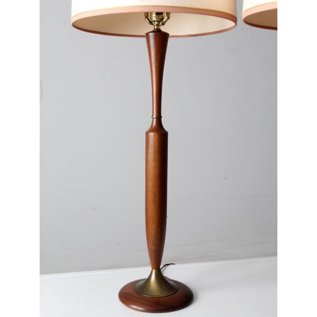 Mid Century Teak Table Lamps Pair For Sale - Image 11 of 12