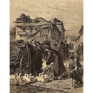 Aloïs Schönn, Goose-Market in Cracow, Vintage Print, 1869, 1869 For Sale