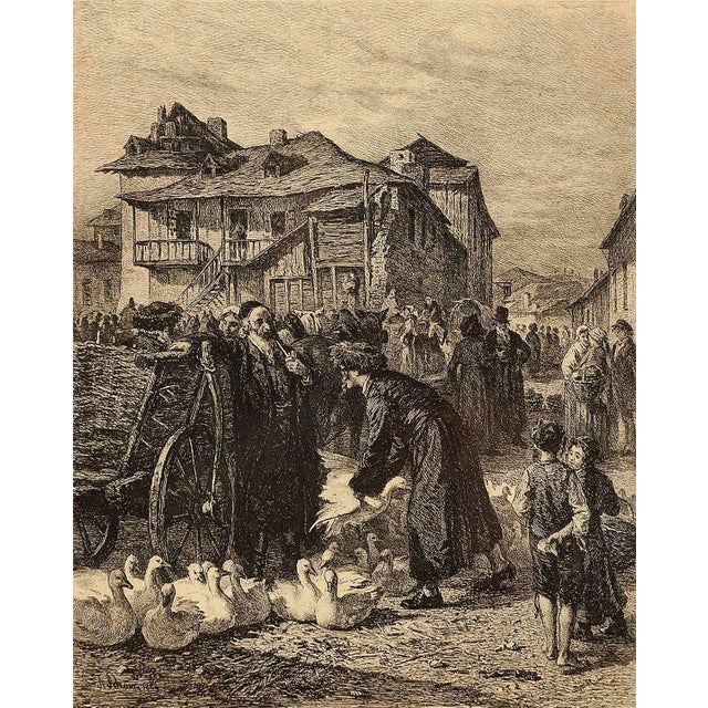Aloïs Schönn, Goose-Market in Cracow, Vintage Print, 1869, 1869 For Sale