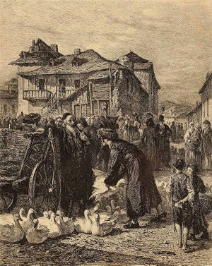 Aloïs Schönn, Goose-Market in Cracow, Vintage Print, 1869, 1869