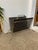 Mid 20th Century Mid-Century Modern Brass Toned and Black Enamel Metal Magazine Rack With Atomic Geometric Mesh Design. For Sale - Image 5 of 7