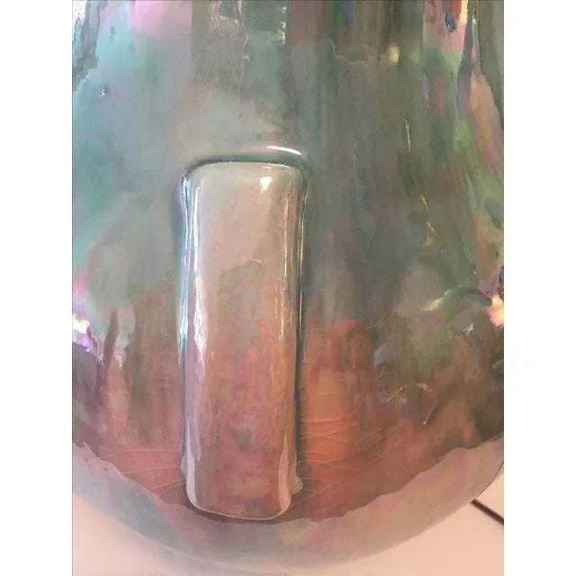 1980s Iridescent Green & Pink Table Lamp For Sale - Image 5 of 6
