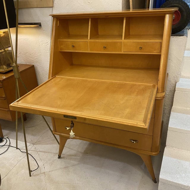 Vintage Italian Honey Color Secretaire, 1950s For Sale - Image 6 of 11