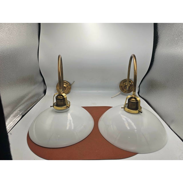 Art deco brass wall lamp, dimensions: height 27 cm, depth 43 cm, lampshade diameter 25.2 cm. European Plug (up to...