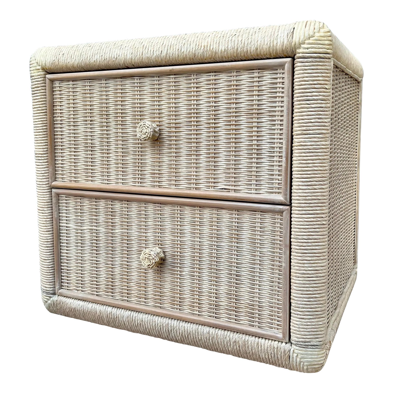 Vintage Coastal Style Wicker Nightstand by Broyhill Furniture. Chairish