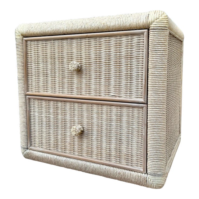 Vintage Coastal Style Wicker Nightstand by Broyhill Furniture. For Sale