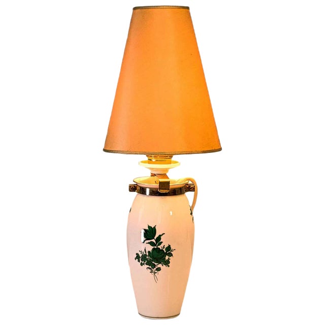 Augarten Maria Theresa Green Rose Lamp in Porcelain with Original Shade For Sale