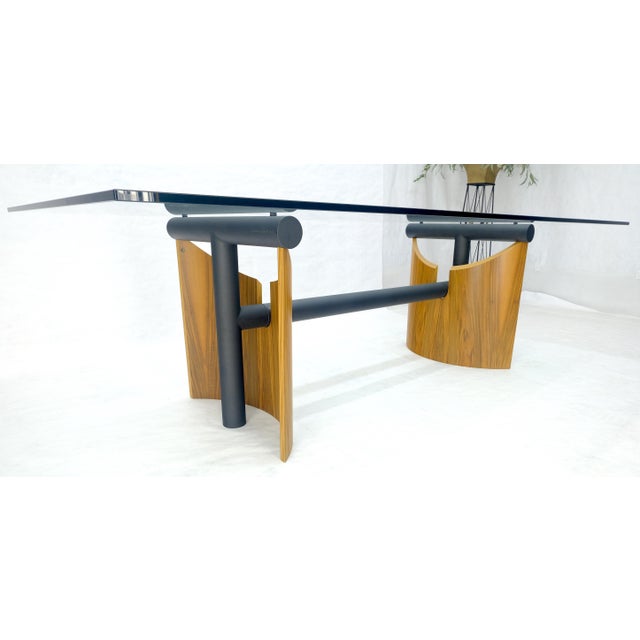 Late 20th Century Large 48x90 Rectangle 3/4” Thick Glass Top Teak Base Modern Conference Table For Sale - Image 5 of 15