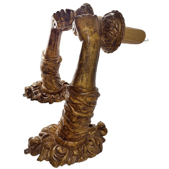 Pair of Baroque Wood Gilt 17th Century Italian Hand Carved Arm Sconces For Sale - Image 4 of 9
