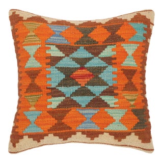 Shabby Chic Turkish Angeline Hand Woven Kilim Throw Pillow For Sale