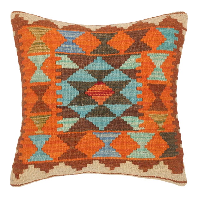 Shabby Chic Turkish Angeline Hand Woven Kilim Throw Pillow For Sale