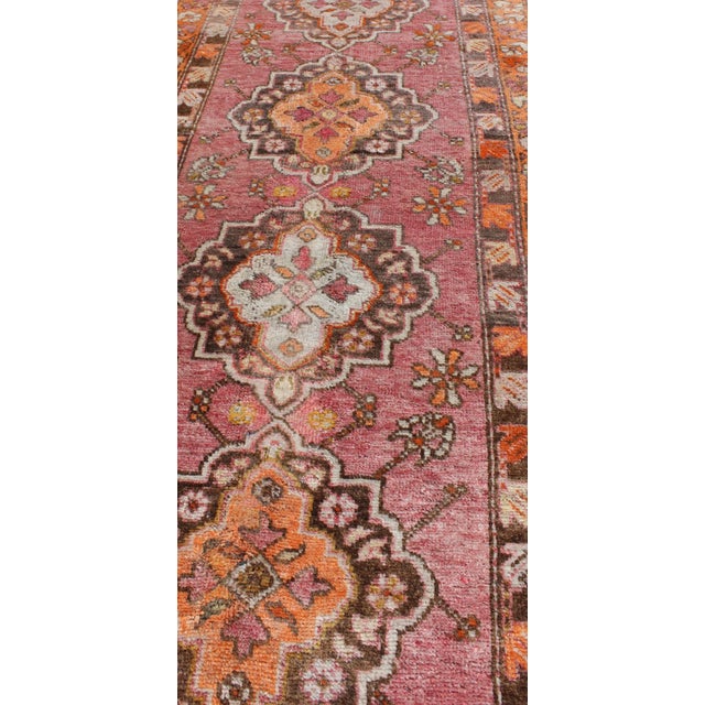 Vintage Turkish Oushak Runner With Layered Floral Medallions and Borders For Sale - Image 4 of 9