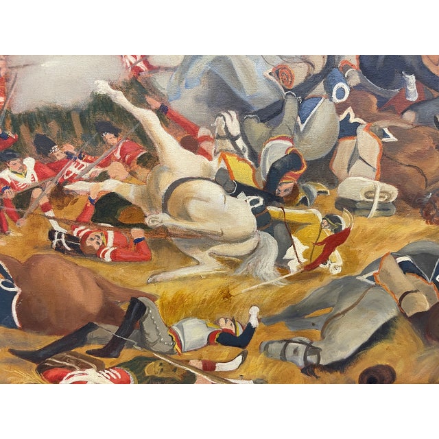 Wood Late 20th Century Oil Painting of the Battle of Waterloo For Sale - Image 7 of 7