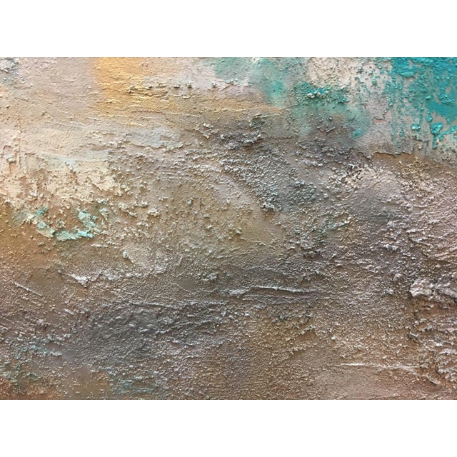 "Dream" Original Abstract Seascape Coastal Aqua Painting ~ Large Teal Green Art With Beach Sand For Sale In Los Angeles - Image 6 of 11