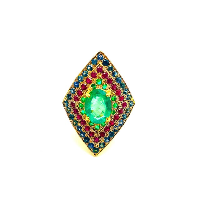 Bochic "Orient" Natural Emerald, Ruby & Sapphire Ring Set In 18K Gold &Silver For Sale - Image 17 of 18
