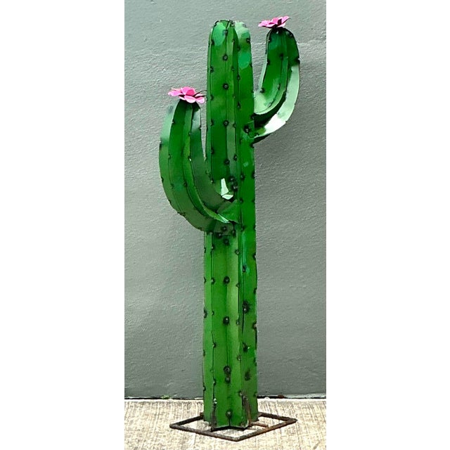 Emerald Vintage Torched Metal Standing Cactus For Sale - Image 8 of 12