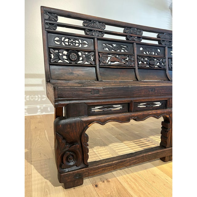 Large Antique 66.125”l Shanxi Carved Wood Bench For Sale In Phoenix - Image 6 of 13
