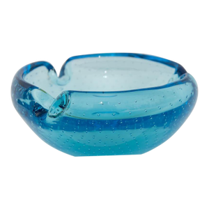 Murano Bullicante Art Glass Ashtray Catchall, Turquoise Blue
