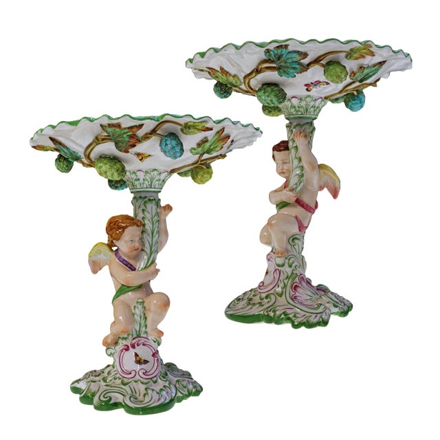 Antique Pair of Spode Botanical Pedestal Bowls England 1921 Compote Tazza For Sale